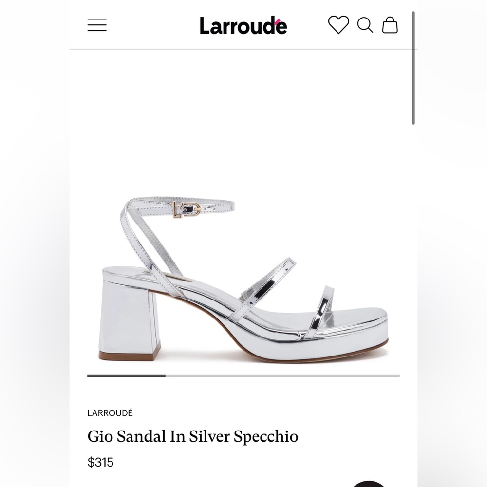 NEW Larroudé Gio Sandal in Silver. never worn. Size 8.5